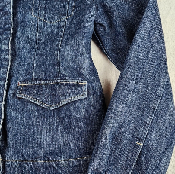 VTG Grizzly Plaid Flannel Lined Denim Jean Jacket Coat Removable Fur Collar Med - Picture 4 of 8